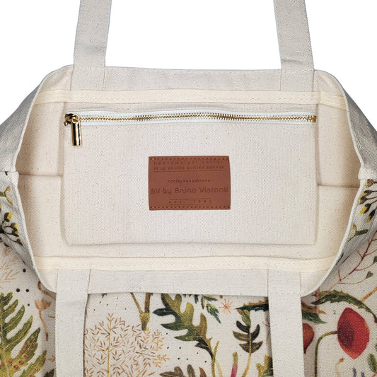 Tote Bag Canvas with Greens and Flowers Design