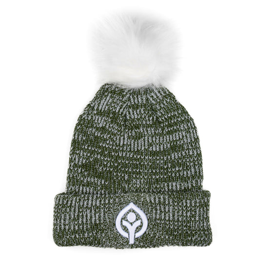 Faux Fur Pom Beanie with Leafman logo