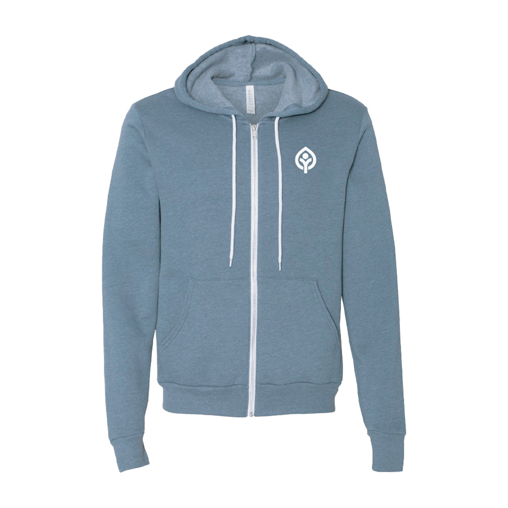 Leafman Logo Full Zip in Heather Blue Slate