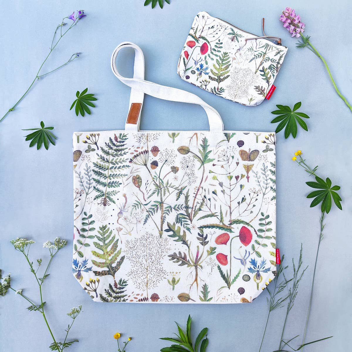 Tote Bag Canvas with Greens and Flowers Design