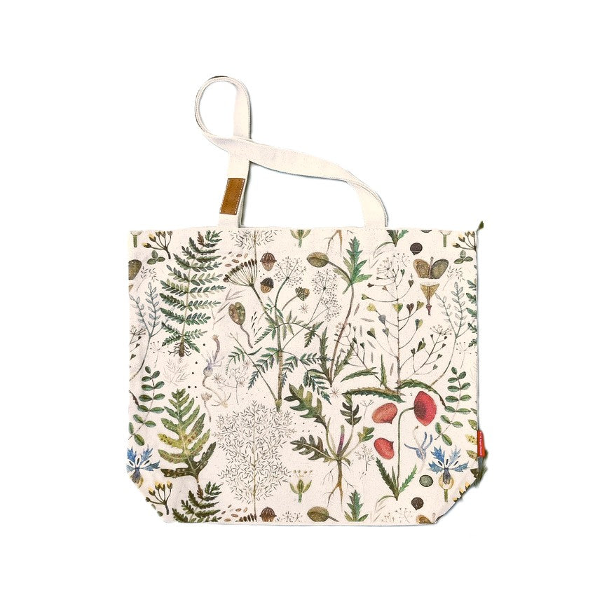 Tote Bag Canvas with Greens and Flowers Design