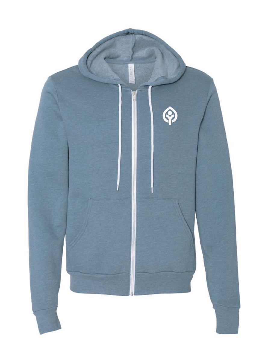 Leafman Logo Full Zip in Heather Blue Slate
