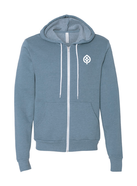 Leafman Logo Full Zip in Heather Blue Slate