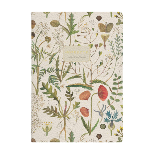Vegan Leather A5 Notebook - Greens and Flowers Design