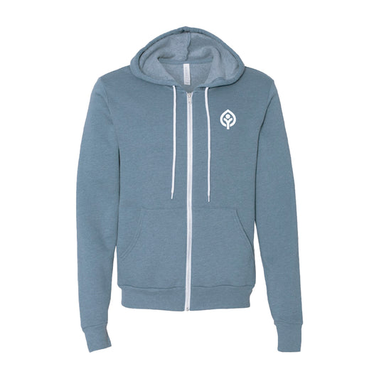 Leafman Logo Full Zip in Heather Blue Slate